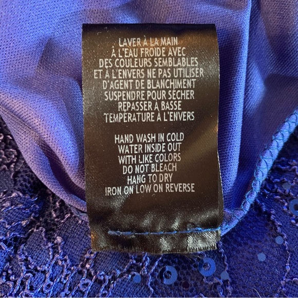 Le Chateau Cobalt Blue Sequin Lace Long Sleeve Cocktail Dress Size XS NWT - Picture 9 of 10